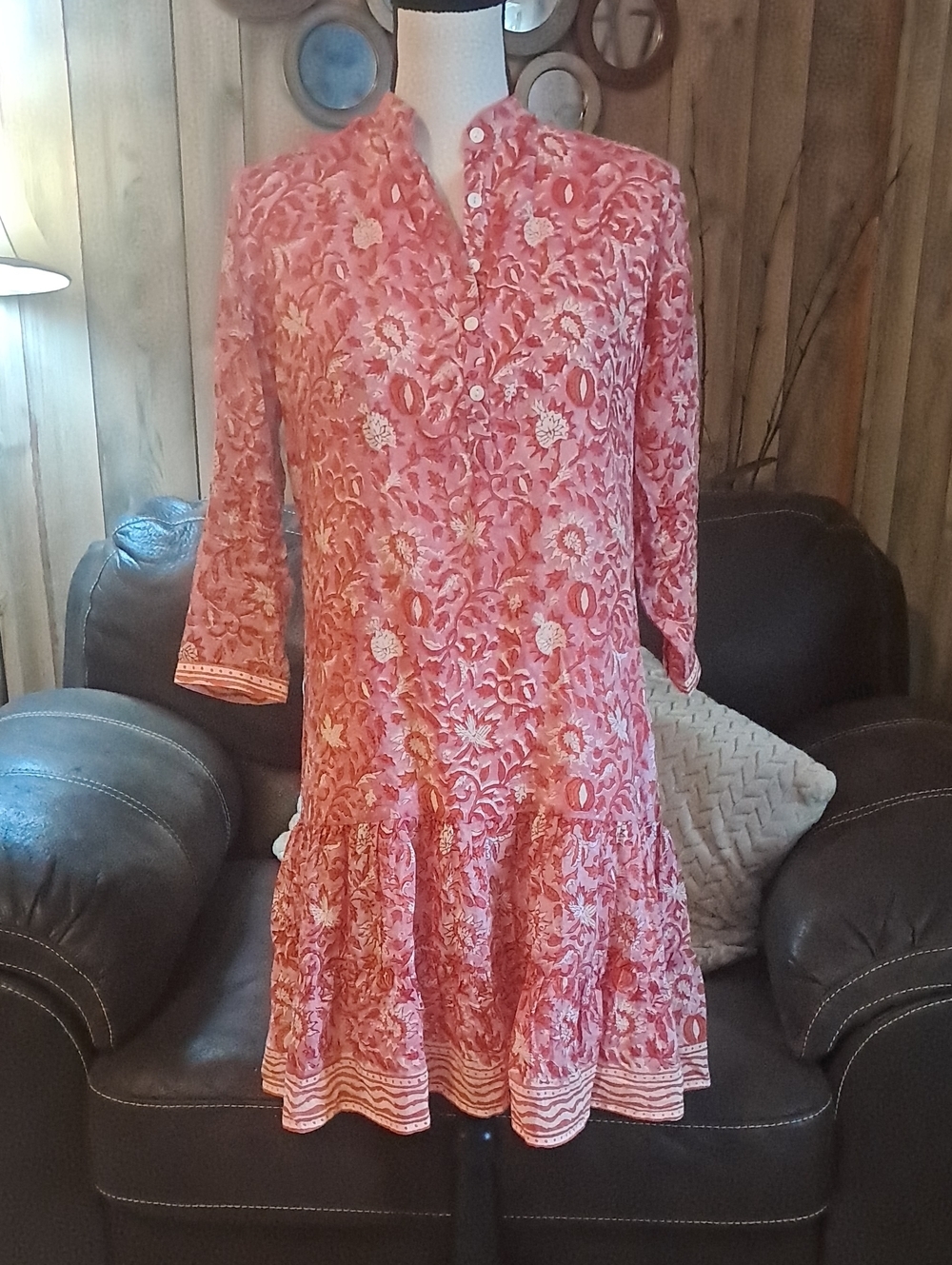 Bell By Alicia Bell Boho Silk Cotton Blend Floral Tiered Tunic Dress Red Pink - Picture 2 of 9